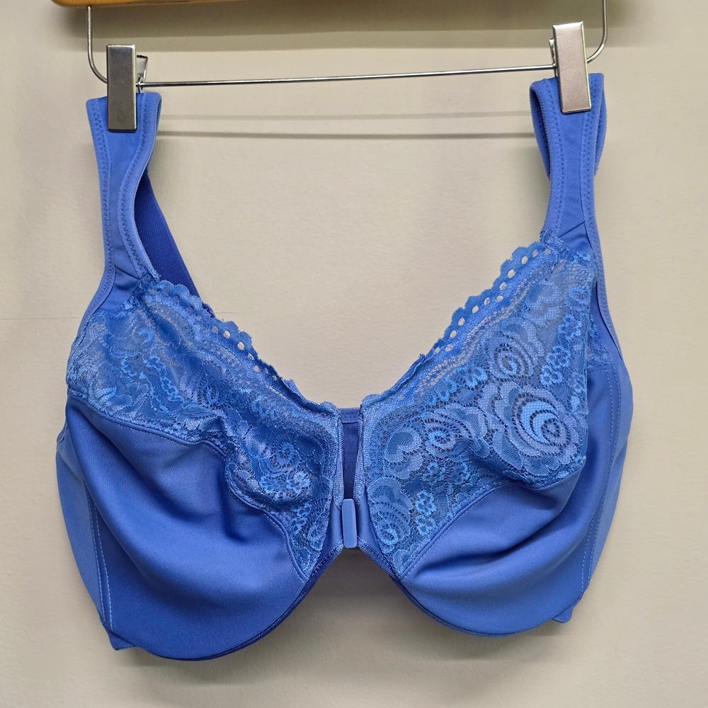 Glamorise Front Closure Underwire Bra Womens 36G Blue Lace Trim Feminine Classic
